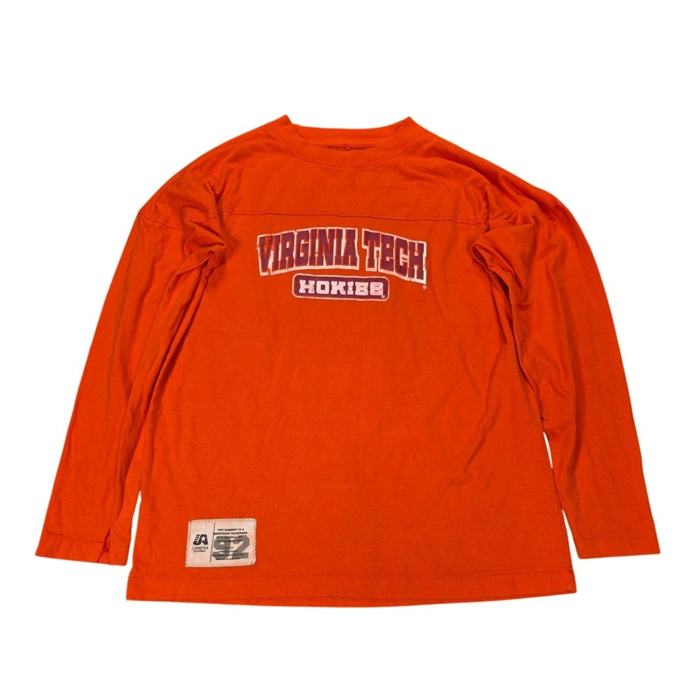 J. America Vintage Virginia Tech Hokies Tee Women's Size L Orange Long Sleeve
